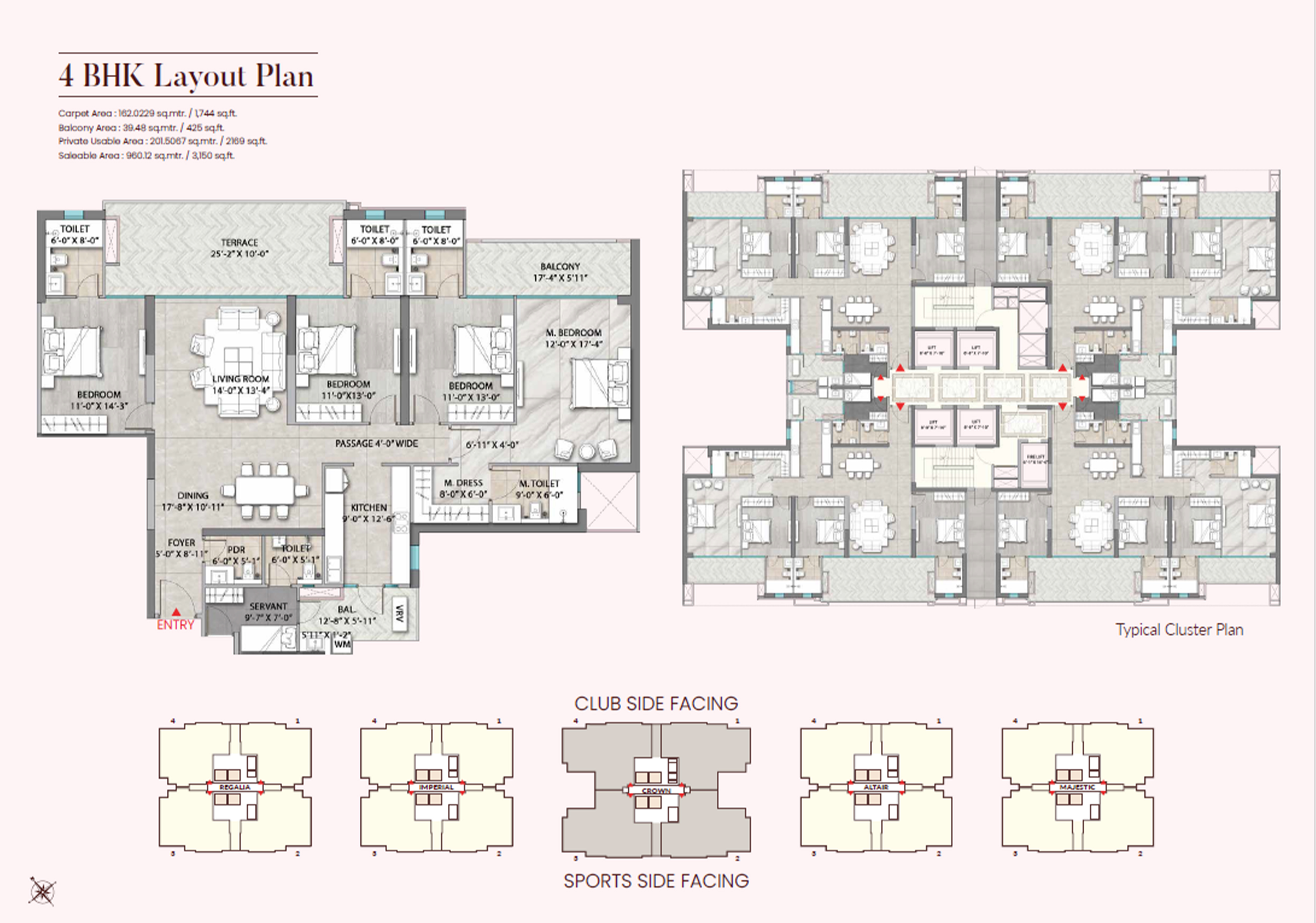 Suncity Monarch at Sector 78, 4 BHK Floor Plan